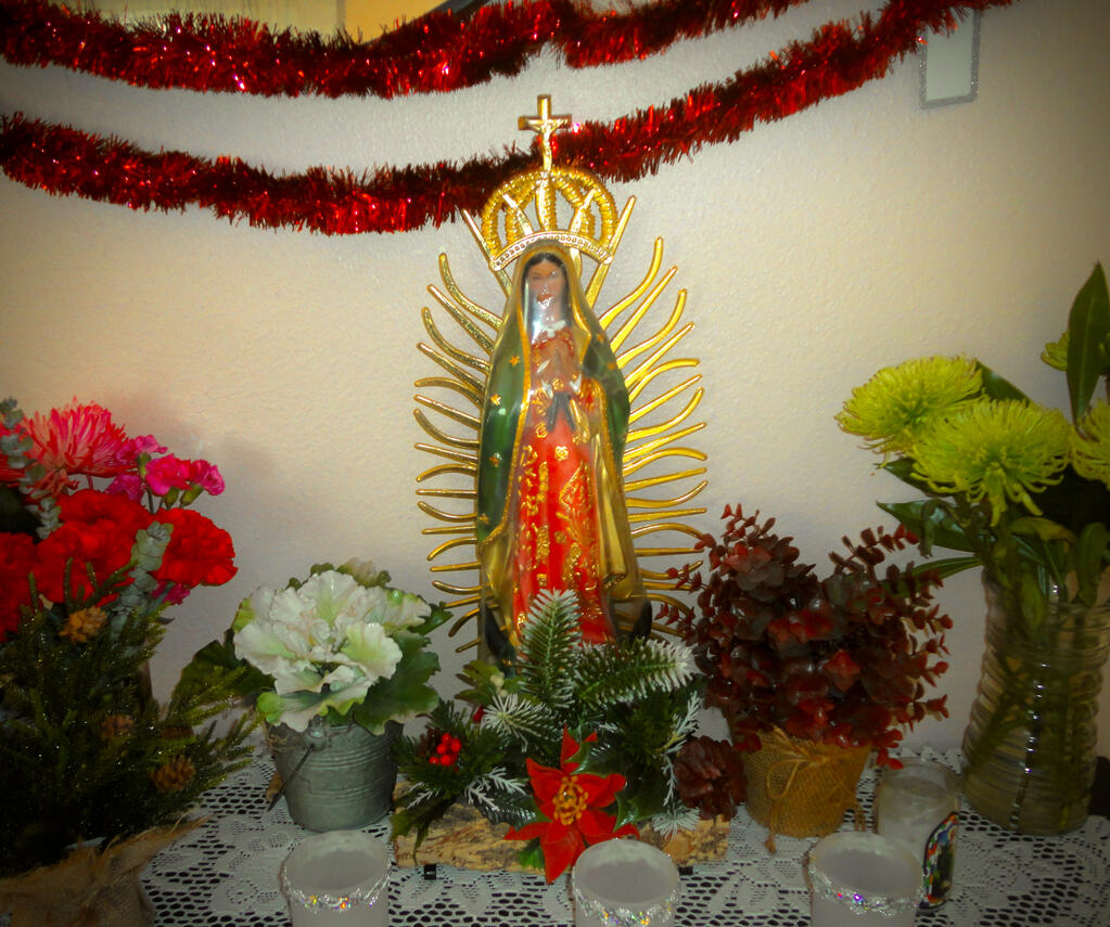 12.15.2024 tried to take a pic of the altar, but the plastic wrap my nana won&#39;t let us remove is kinda in the way. lol!
